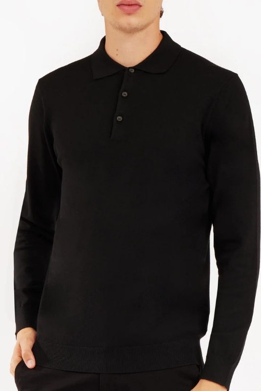 Pulover cu guler polo 9252SP Nero