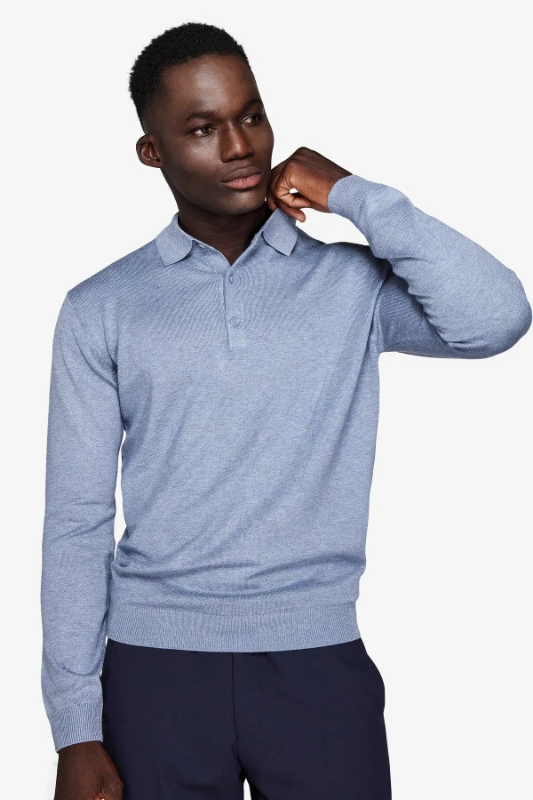 Poza cu Pulover cu guler polo CAIM48-1401 Celeste