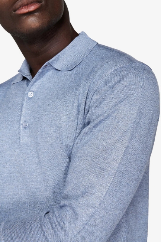 Pulover cu guler polo CAIM48-1401 Celeste